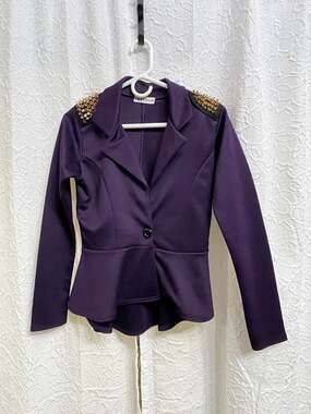 Freedom Purple Studded Peplum Blazer Jacket Spiked Punk Gothic